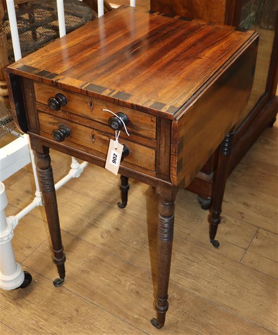 A Victorian coromandel banded rosewood drop flap Pembroke table W.48cm